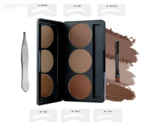 Private Label No Logo 3 Shades Waterproof Eyebrow Powder Palette, Smudge Resistant Long Wear Brow Shaping Makeup