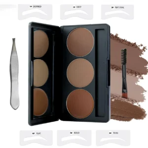 Private Label No Logo 3 Shades Waterproof Eyebrow Powder Palette, Smudge Resistant Long Wear Brow Shaping Makeup