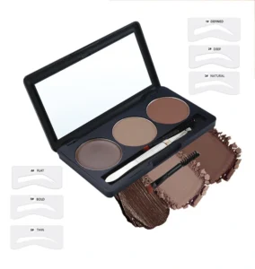 Private Label No Logo 3 Shades Waterproof Eyebrow Powder Palette, Smudge Resistant Long Wear Brow Shaping Makeup