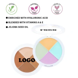 Private Label No Logo 4-Shade Hydrating Concealer Palette, Spot Dark Circle Blemish Covering Non-Caking Facial Correcting Makeup