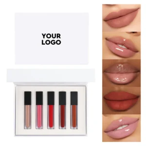 Private Label No Logo 5 Pcs Matte Lip Gloss Gift Set, Non Transfer Cup Proof Hydrating Long Wear Lip Cosmetic Kit