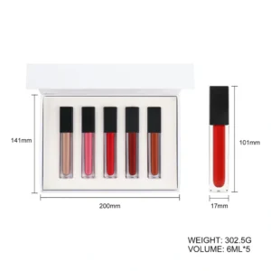 Private Label No Logo 5 Pcs Matte Lip Gloss Gift Set, Non Transfer Cup Proof Hydrating Long Wear Lip Cosmetic Kit