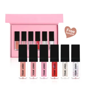 Private Label No Logo 6 Pcs Lip Gloss Set with Clear Tube & Black Cap, Hydrating Long Wear Plumping Lip Cosmetic Kit