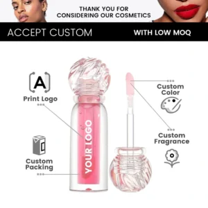 Private Label No Logo 6 Shades Fruit Flavor Clear Hydrating Plumping Lip Oil, Dewy Dudu Lips Nourishing Daily Lip Care