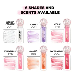 Private Label No Logo 6 Shades Fruit Flavor Clear Hydrating Plumping Lip Oil, Dewy Dudu Lips Nourishing Daily Lip Care