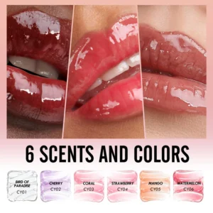 Private Label No Logo 6 Shades Fruit Flavor Clear Hydrating Plumping Lip Oil, Dewy Dudu Lips Nourishing Daily Lip Care