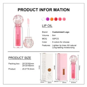 Private Label No Logo 6 Shades Fruit Flavor Clear Hydrating Plumping Lip Oil, Dewy Dudu Lips Nourishing Daily Lip Care