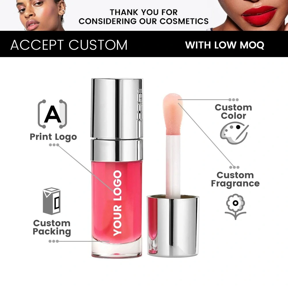 Private Label No Logo 6 Shades Fruit Flavor Hydrating Plumping Lip Oil, Clear Dewy Dudu Lips Nourishing Lip Gloss