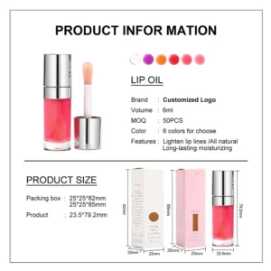 Private Label No Logo 6 Shades Fruit Flavor Hydrating Plumping Lip Oil, Clear Dewy Dudu Lips Nourishing Lip Gloss
