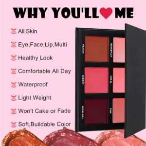 Private Label No Logo 6 Shades Multi-use Cream Blush Palette, Natural Nude Long Wear Facial Rouge Makeup