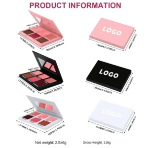Private Label No Logo 6 Shades Multi-use Cream Blush Palette, Natural Nude Long Wear Facial Rouge Makeup