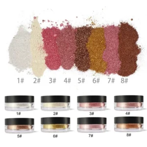 Private Label No Logo 8 Shades Shimmer Metallic Loose Highlighter Powder, Concealing Facial Brightening Contour Makeup