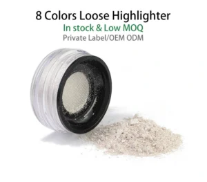 Private Label No Logo 8 Shades Shimmer Metallic Loose Highlighter Powder, Concealing Facial Brightening Contour Makeup