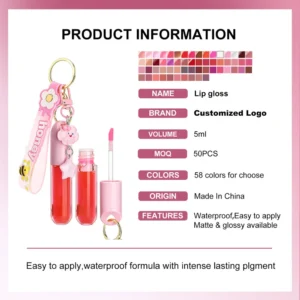 Private Label No Logo Cute Bee Pendant Decor Multi Shade Lip Gloss, Hydrating Long Wear Non Transfer Plumping Lip Makeup
