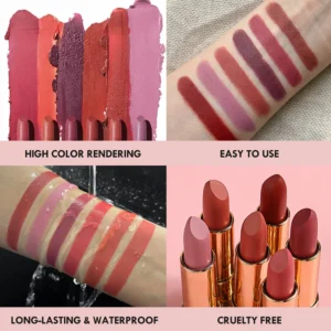 Private Label No Logo Black Gold Tube Velvet Matte Lipstick, Non Transfer Cup Proof Long Lasting Hydrating Lip Makeup