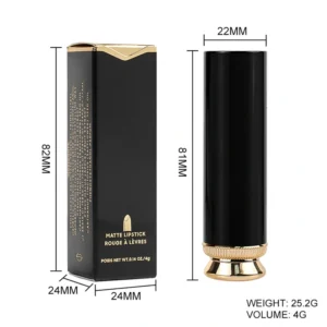 Private Label No Logo Black Gold Tube Velvet Matte Lipstick, Non Transfer Cup Proof Long Lasting Hydrating Lip Makeup