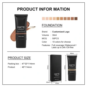Private Label No Logo Black Soft Tube Liquid Foundation, Hydrating Full Coverage Oil Control Long Wear Base Makeup