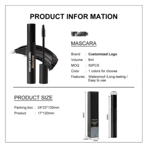 Private Label No Logo Waterproof Smudge Resistant Black Mascara, Lengthening Curling Volumizing Long Lasting Eyelash Makeup