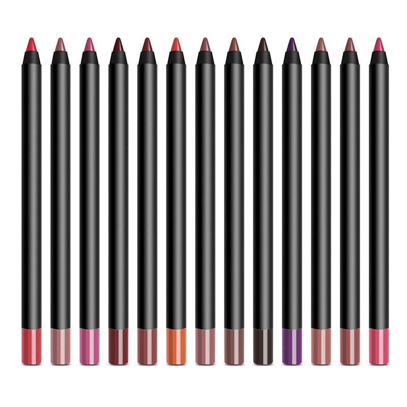 Private Label No Logo Black Wooden Lip Liner Pencil, Waterproof Long Lasting Precise Lip Contour Plumping Shaping Makeup