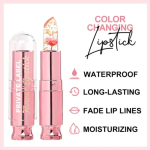 Private Label No Logo Clear Temperature Changing Flower Lipstick, Hydrating Nourishing Long Wear Lip Makeup