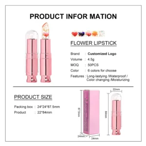 Private Label No Logo Clear Temperature Changing Flower Lipstick, Hydrating Nourishing Long Wear Lip Makeup