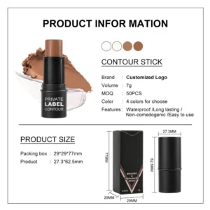 Private Label No Logo Dual End Contour Highlight Stick, 3D Facial Sculpting Nose Shadow Brightening Makeup