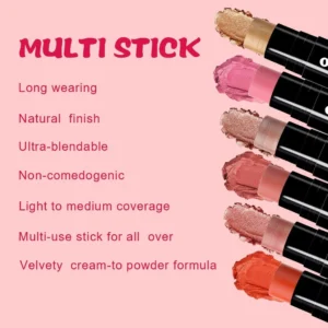 Private Label No Logo Dual-End Low-Saturation Blush & Highlight Stick, Matte Shimmer Natural Nude Facial Brightening Rouge Makeup