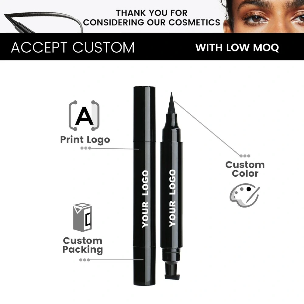 Private Label No Logo Dual End Stamp Waterproof Black Liquid Eyeliner, Smudge Resistant Natural Long Lasting Eye Makeup