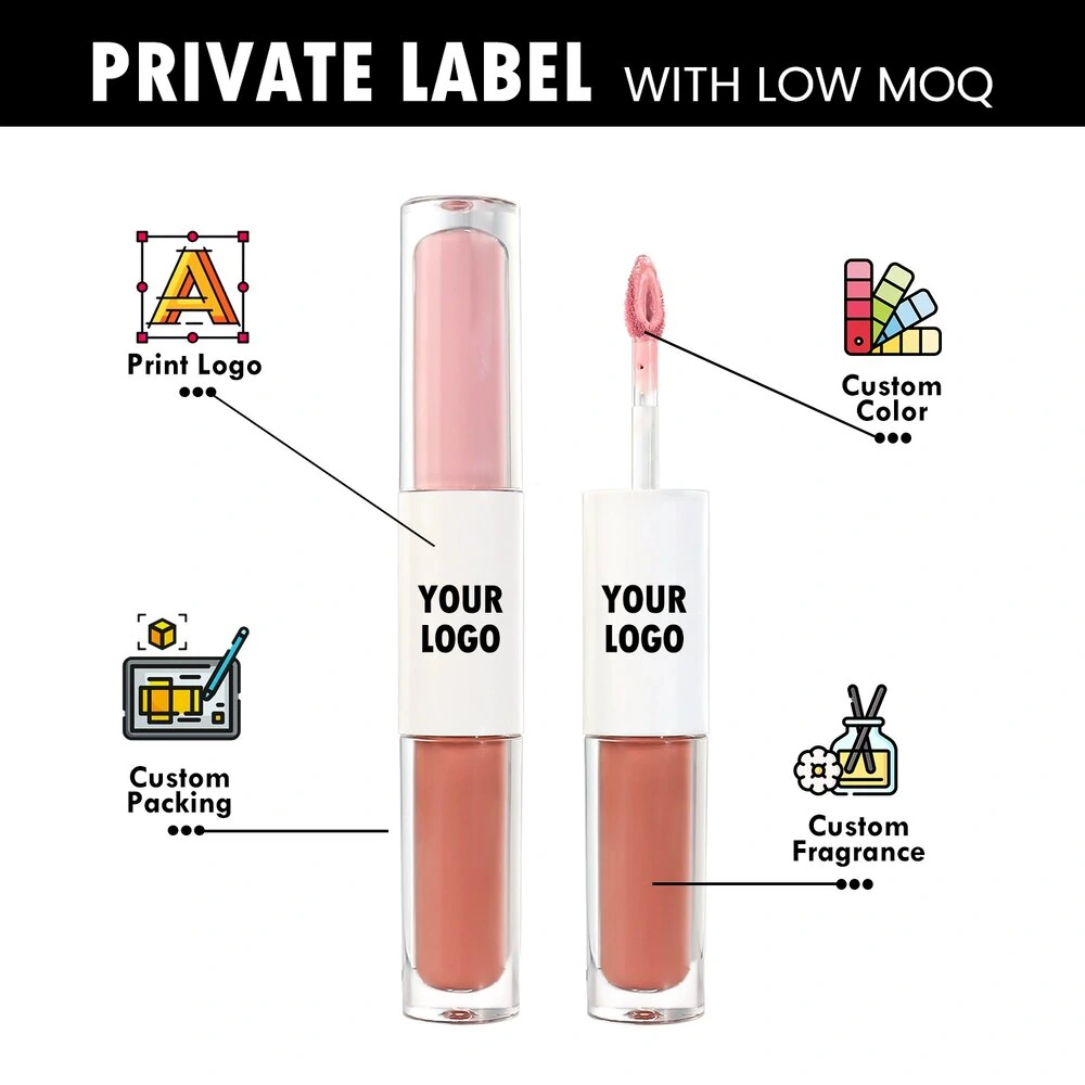 Private Label No Logo Dual End 2 In 1 Nude Matte Lip Gloss, Non Transfer Hydrating Long Wear Lip Color