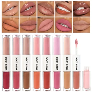 Private Label No Logo Dual End 2 In 1 Nude Matte Lip Gloss, Non Transfer Hydrating Long Wear Lip Color