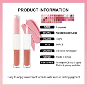 Private Label No Logo Dual End 2 In 1 Nude Matte Lip Gloss, Non Transfer Hydrating Long Wear Lip Color