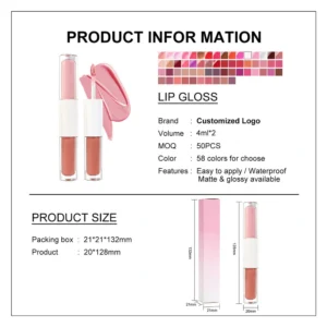 Private Label No Logo Dual End 2 In 1 Nude Matte Lip Gloss, Non Transfer Hydrating Long Wear Lip Color