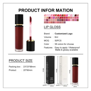 Private Label No Logo Glossy Plumping Lip Gloss, Non Transfer Cup Proof Hydrating Long Lasting Liquid Lip Color