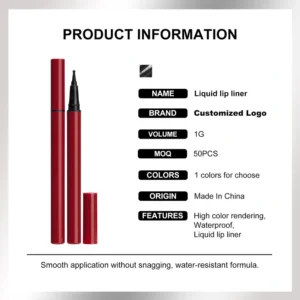 Private Label No Logo Gothic Style Matte Liquid Lip Liner, Waterproof Smooth Highly Pigmented Precise Lip Contour Makeup