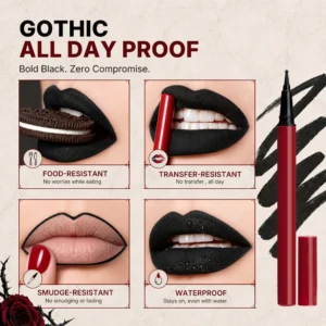 Private Label No Logo Gothic Style Matte Liquid Lip Liner, Waterproof Smooth Highly Pigmented Precise Lip Contour Makeup