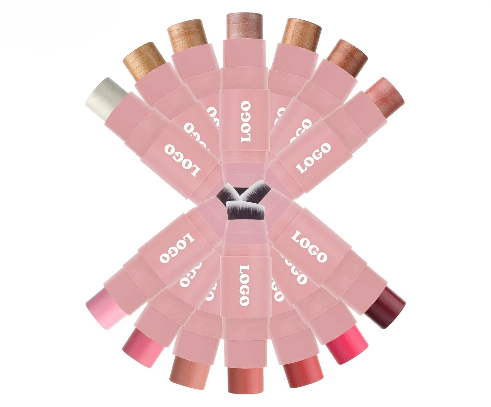 Private Label No Logo Dual-ended Low Saturation Matte Blush & Highlight Stick, Natural Nude Facial Rouge Makeup