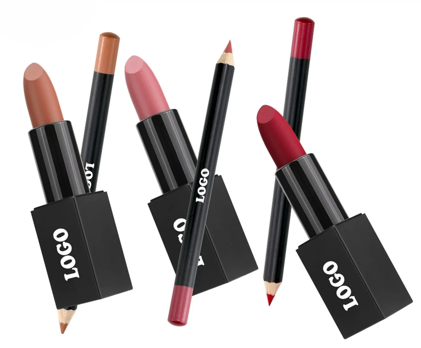 Private Label No Logo Velvet Matte Non-Transfer Lipstick & Lip Liner Matching Long Wear Cup Proof Lip Makeup Set