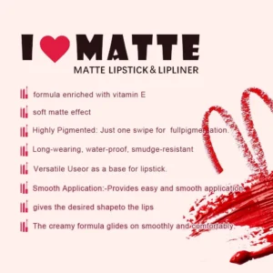 Private Label No Logo Velvet Matte Non-Transfer Lipstick & Lip Liner Matching Long Wear Cup Proof Lip Makeup Set
