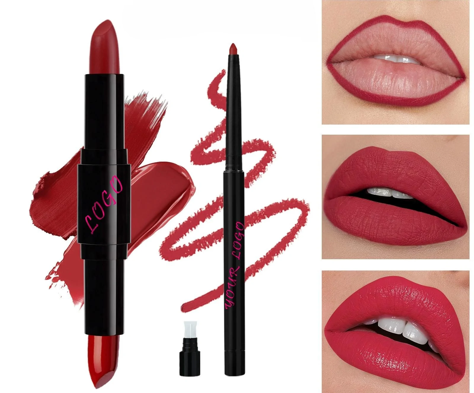 Private Label No Logo Matte Non-Transfer Lipstick & Lip Liner Set, Hydrating Nourishing Long-Lasting Lip Cosmetic Kit