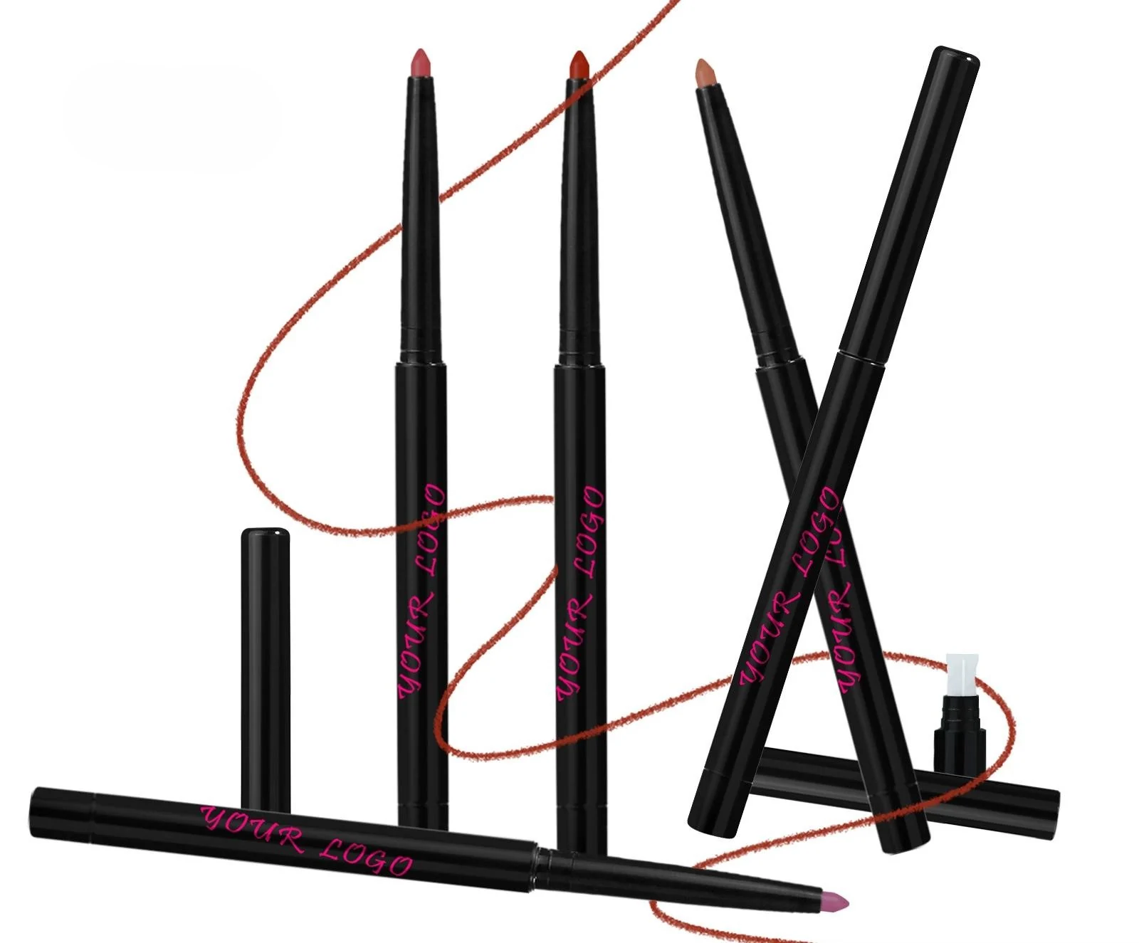 Private Label No Logo Waterproof Matte Plumping Lip Liner with Sharpener, Long Wear Precise Lip Contour Pencil