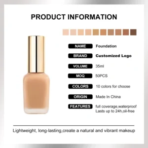 Private Label No Logo Matte Liquid Foundation, Long Lasting Transfer Resistant Oil Control Full Coverage Base Makeup