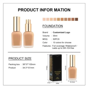 Private Label No Logo Matte Liquid Foundation, Long Lasting Transfer Resistant Oil Control Full Coverage Base Makeup