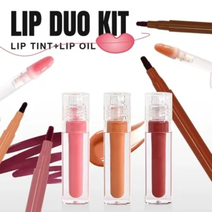 Private Label No Logo Mirror Hydrating Lip Gloss & Matte Lip Liner Set with Lip Brush, Long Lasting Non-transfer Lip Makeup Kit