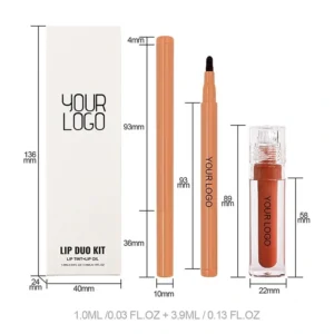 Private Label No Logo Mirror Hydrating Lip Gloss & Matte Lip Liner Set with Lip Brush, Long Lasting Non-transfer Lip Makeup Kit