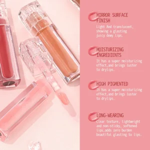 Private Label No Logo Mirror Hydrating Lip Gloss & Matte Lip Liner Set with Lip Brush, Long Lasting Non-transfer Lip Makeup Kit