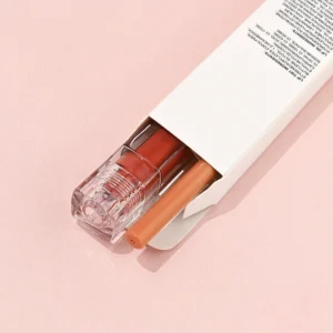 Private Label No Logo Mirror Hydrating Lip Gloss & Matte Lip Liner Set with Lip Brush, Long Lasting Non-transfer Lip Makeup Kit