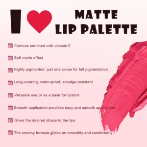 Private Label No Logo Waterproof Color Lock Matte Multi-Shade Lipstick Palette, Non-Transfer Long-Lasting Cup-Proof Lip Makeup