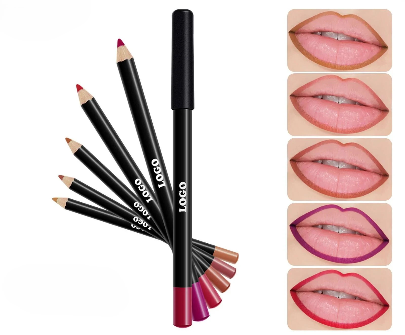 Private Label No Logo Waterproof Matte Nude Lip Liner, Fade Resistant Precise Lip Contour Pencil Ideal for COSplay Makeup