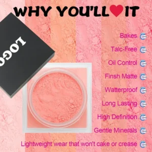 Private Label No Logo Waterproof Oil Control Blush Powder, Non-Caking Brightening Transfer Resistant Long Wear Natural Facial Rouge