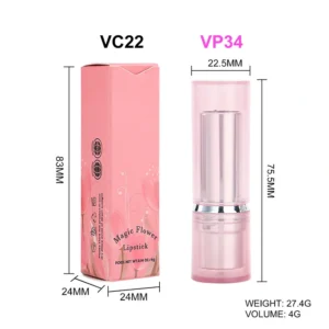 Private Label No Logo Temperature Changing Flower Lipstick with Real Dried Flower & Gold Foil, Pink Tube Hydrating Nourishing Lipstick
